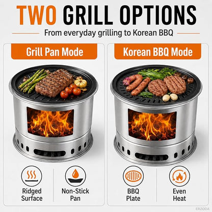 4-in-1 Wood Burning Camping Stove with Grill Pan, Skewer Rack and BBQ Plate | 4-in-1 outdoor cooking set; wood burning stove; grill pan; skewer rack; BBQ plate; camping, picnic, backyard BBQ