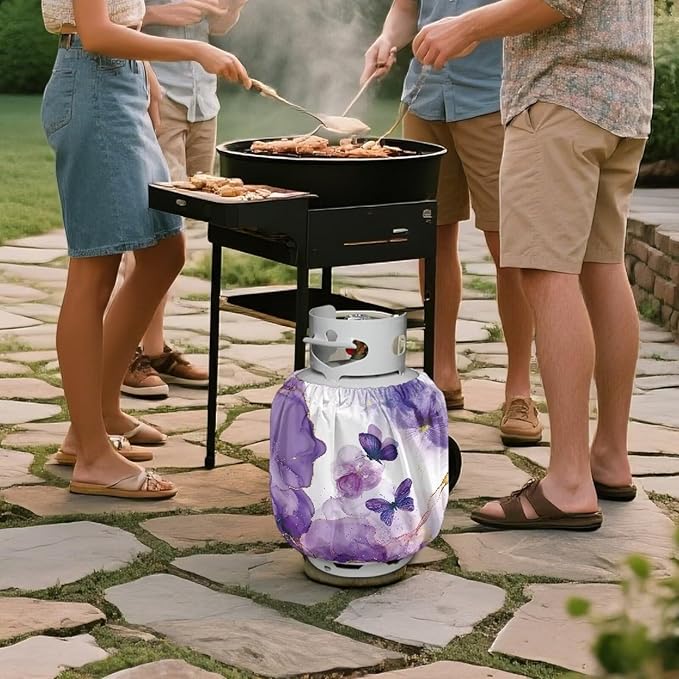 Rv Dual Propane Tank Cover Double 20 lb Butterfly Marble Print Gas Tank Covers Protective Covers for Grill, Travel Trailer RV and Outdoor Use Windproof Weatherproof Gas Carrier