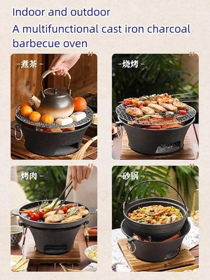 BBQ Charcoal Grill, cast iron charcoal grill,Hibachi Grill,Mini Charcoal Grill Camping Stove Portable Barbecue Stove, Stove for Indoor Outdoor Picnic BBQ Party,Home Picnic, Camping (10.2)