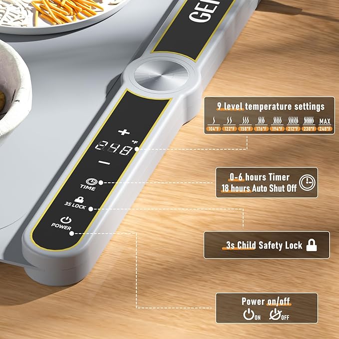 Warming Mat for Food, Extra Large 31.5'' x 15'', 450W Electric Food Warmers for Parties Buffet, Portable Warming Tray with 9 Levels Temperature Setting, 8s Fast Heat up