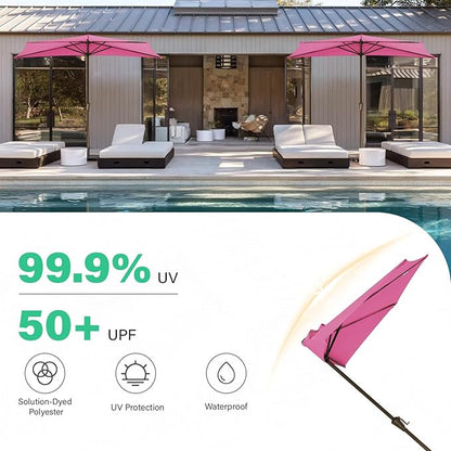 JEAREY 9ft Half Umbrella Outdoor Patio Umbrella Market Umbrellas with Crank, 1/2 Round Wall Umbrella 5 Sturdy Ribs UV Protection for Pool Garden Balcony Deck, Rose Pink