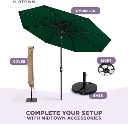 Midtown Umbrellas – The Lean 9 Ft Patio Umbrella with 10-Year-No-Fade Acrylast Acrylic Fabric, Auto-Tilt and 8 Reinforced Ribs for Deck, Pool, Garden, Hotel & Cafes – Forest Reserve Canopy, Black Pole