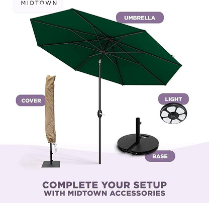Midtown Umbrellas – The Lean 10 Ft Patio Umbrella with 10-Year-No-Fade Acrylast Acrylic Fabric, Auto-Tilt and 8 Reinforced Ribs for Deck, Pool, Garden, Hotel & Cafes – Forest Reserve Canopy, Black Pole
