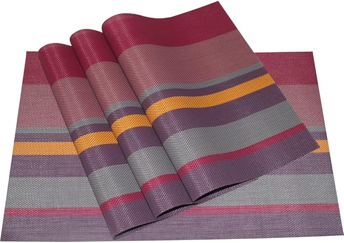 Zupro Placemats Set of 4 Washable Heat-Resistant Non Slip Braided Table Mats Woven PVC Vinyl Kitchen Place Mats for Everyday use or Dinner Parties BBQs Indoor and Ourdoor Use.18"x12"(Purple)