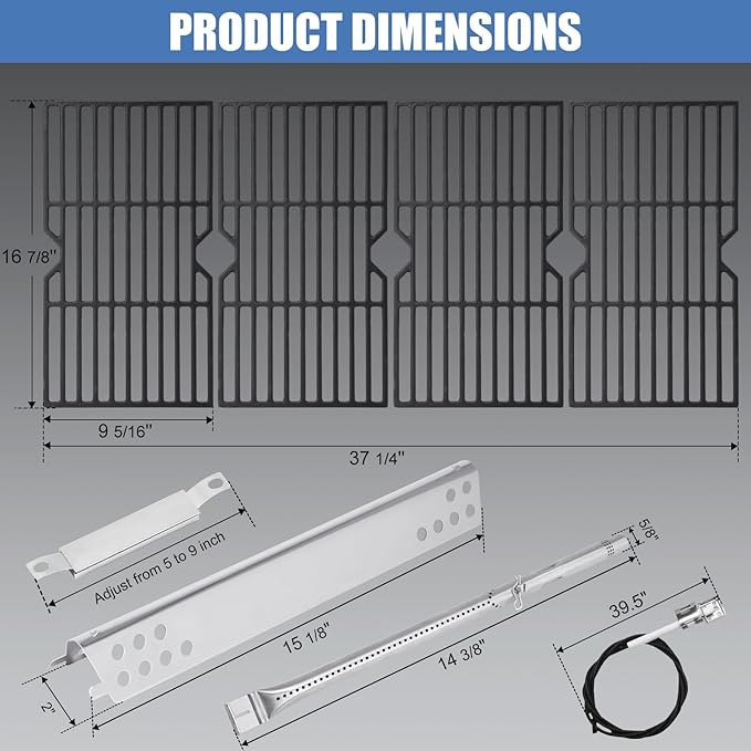 Criditpid Grill Replacement Parts for Charbroil Advantage 6 Burner 463240115, Grill Grates, Heat Plates, Burners, Carryover Tubes and Igniters for Char-Broil Advantage Grill Parts