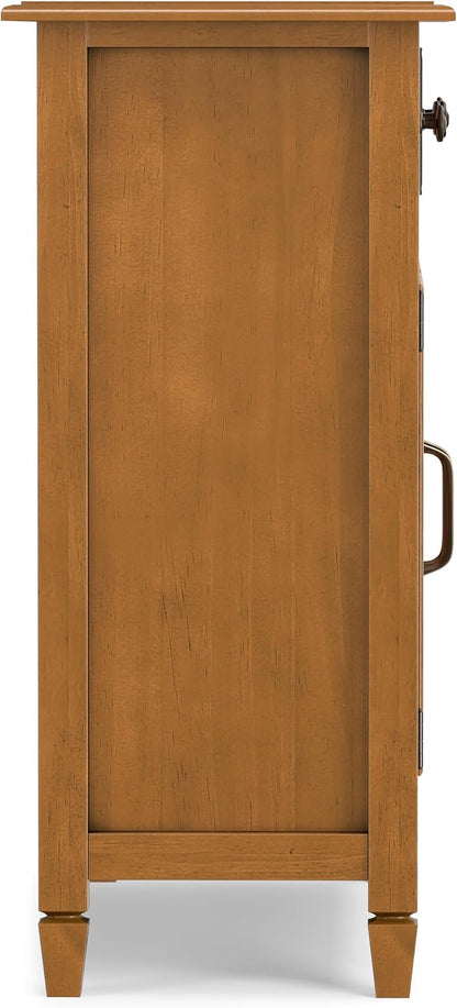 SIMPLIHOME Connaught 40" Solid Wood Cabinet in Light Golden Brown | Traditional slim entryway and living room organizer for hats, gloves, shoes and keys with space-saving storage design.