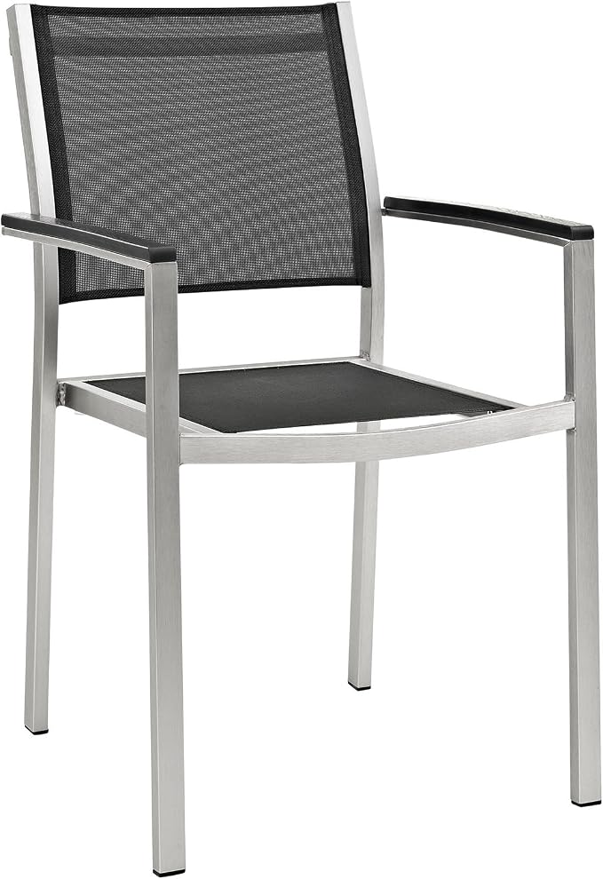 Modway Shore 5-Piece Aluminum Outdoor Patio Dining Table Set in Silver Black