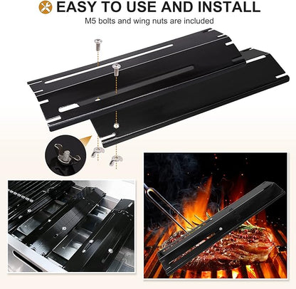 Criditpid Porcelain Steel Universal Heat Tents Replacement for Brinkmann, Charbroil, Nexgrill, Backyard Grill, Set of 3 Adjustable Heat Plate Flame Tamer Burner Cover, Extends from 11.75" up to 21" L