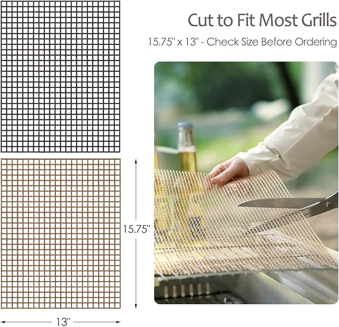Kingrol 6 Pack Non-Stick BBQ Grill Mesh Mat, 15.75" x 13", Safe for Gas, Charcoal, Pellet & Smoker Grills