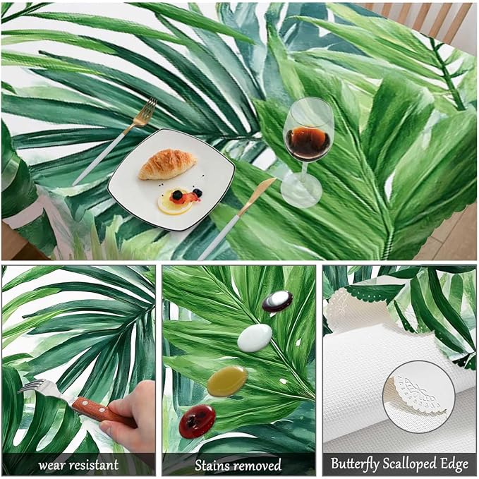 Swono Tropical Palm Leaves Tablecloths Watercolor Palm Tree Green Leaf Kitchen Dinning Tabletop Decoration, Polyester Table Cover for Indoor Outdoor 50x72 Inch Tablecloth