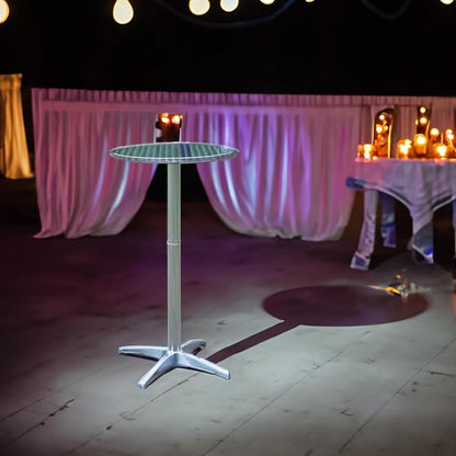 Aluminum Indoor Outdoor 23.75" Round Restaurant Bar Height 44" Table, Patio Stainless Steel Silver Furniture 25.75" Base