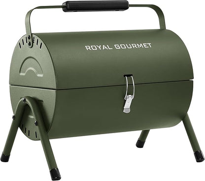 Royal Gourmet CC1015L Portable Charcoal Grill, 147 Sq. In. Cooking Area, with Four Air Vents, Lid Latch Buckle, Lid Handle, for Outdoor Backyard, Patio Parties and Picnics, Olive Green