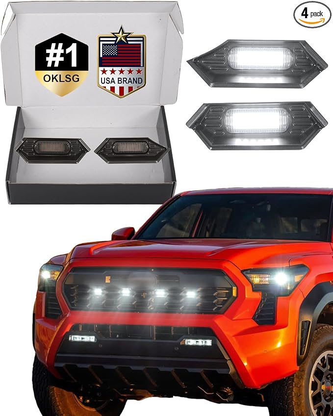 Grill Light for Toyota Tacoma 2024-2026 TRD Sport Offroad PreRunner, White | 4th Gen Tacoma Raptor Grille Lights, Upgrade Tacoma Front LED Lights, Snap-in Installation, OEM Style, Off-road Driving