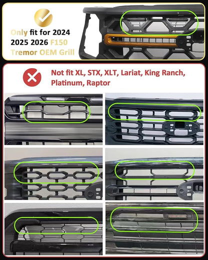 Front Grill Raptor Lights for Ford F150 2024 2025 2026 (Yellow, Tremor) | 5th Gen F150 Grille Marker Lights, Waterproof F150 LED Lights Accessories, Snap-in Installation, OEM Style, Off-road Driving