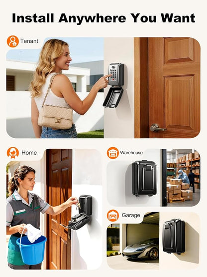 ISEYOU Lock Box for Keys with Code, Wall-Mounted Key Lock Box with Resettable Code, 12-Digit Combination Outdoor Lockbox, Large Capacity & Weatherproof Key Safe Storage for Home, Office, Apartment
