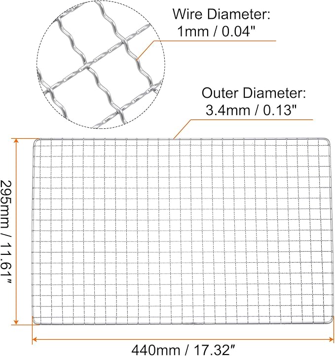 HARFINGTON Square BBQ Grill Net 17.3"x11.6" Stainless Steel Cross Wire Barbecue Mesh Mat for Baking Smoking Charcoal Grilling Roasting