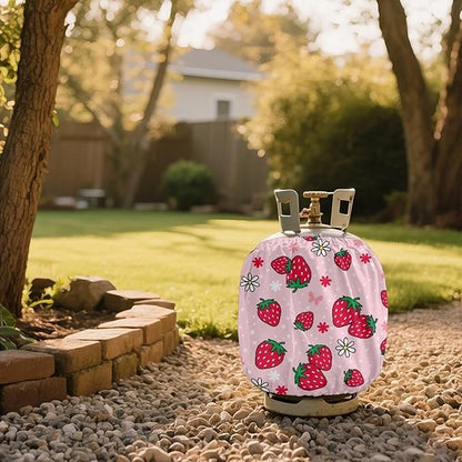 Strawberry Dual Propane Tank Cover 20lb Gas Tank Cover Outdoor 600D Heavy Duty Waterproof Covers Fits Standard 20 lb Cylinder, 13.7'' x 16.5''