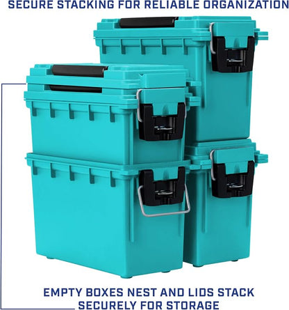 Sheffield Ammo Box Made in USA, Stackable Lockable Ammo Storage Box, Teal | Lockable Storage Box, Water and Dust Resistant Dry Box, Secures Hunting Gear, Gun Accessories, Supplies, and Bullets