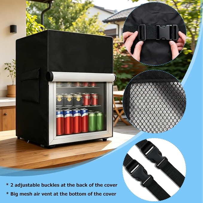 Mini Fridge Cover for Outside Small Beverage Refrigerator,21"Wx22"Dx31"H | Heavy Duty 600D,100% Waterproof,Dustproof,For Outdoor 4.5 Cu Ft Mini Wine Beer Drink Fridge,Black