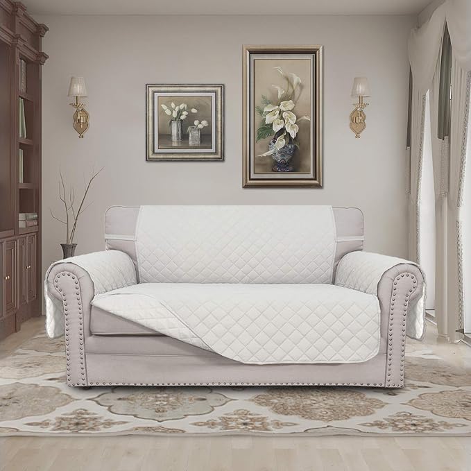 Easy-Going Reversible Loveseat Couch Cover for 2 Cushion Couch Sofa Cover for Dogs Water Resistant Furniture Protector with Foam Sticks Elastic Straps for Pet (Loveseat, Ivory/Ivory) | Machine Washable Slipcover For Dogs, Water Resistant Furniture Mat ...