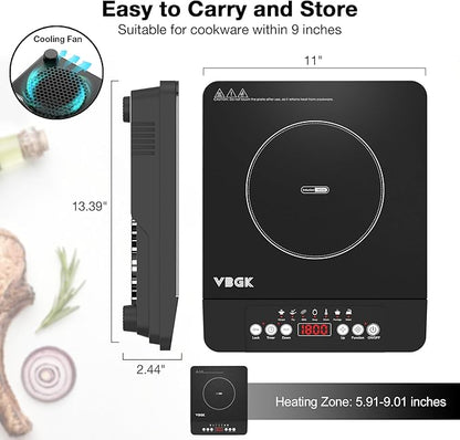 VBGK Portable induction Cooktop,110V Single Burner Induction Stove Top,1800W Induction Hot Plate Electric Burner,7 Power Levels, Kids Lock & Timer,LED touch control,Overheat Protection
