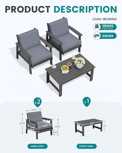 SERWALL HDPE Outdoor Couch, Grey Frame and Grey Cushion