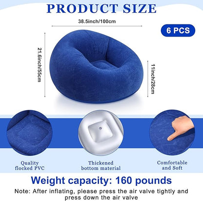 Realspring 6 9 12 Pcs Inflatable Bean Bag Chairs for Adults with Electric Air Pump, Blow up Couch Folding Portable Inflatable Couch Lazy Sofa for Outdoor Movie Night Camping(Dark Blue,6 Pcs)