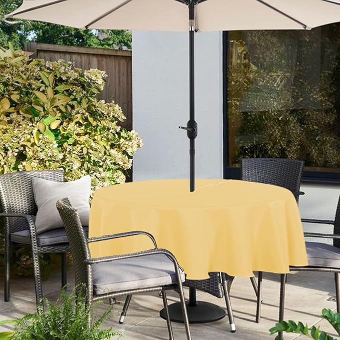 Fitable Outdoor and Indoor Tablecloth, Yellow, 70 Inch Round | Washable Waterproof Wrinkle Free Table Cover, Zipper and Umbrella Hole, For Spring Summer Party Picnic Camping Patio