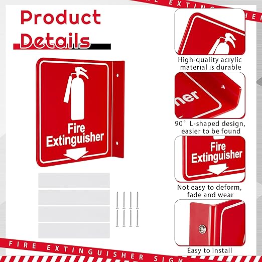 Barydat 24 Pcs Fire Extinguisher Signs 6.3" x 6.3" Fire Extinguisher with Pre Drilled Mounting Hole and Down Arrow Industrial Warning Signs Include Screws and Adhesive Tapes for Home Office Business