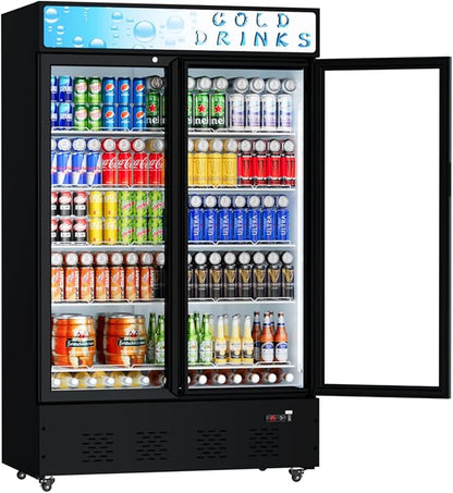 Commercial Display Refrigerator Glass Door 40 cu.ft Commercial Beverage Refrigerators with LED and Shelves for Cafe, Restaurant, Store