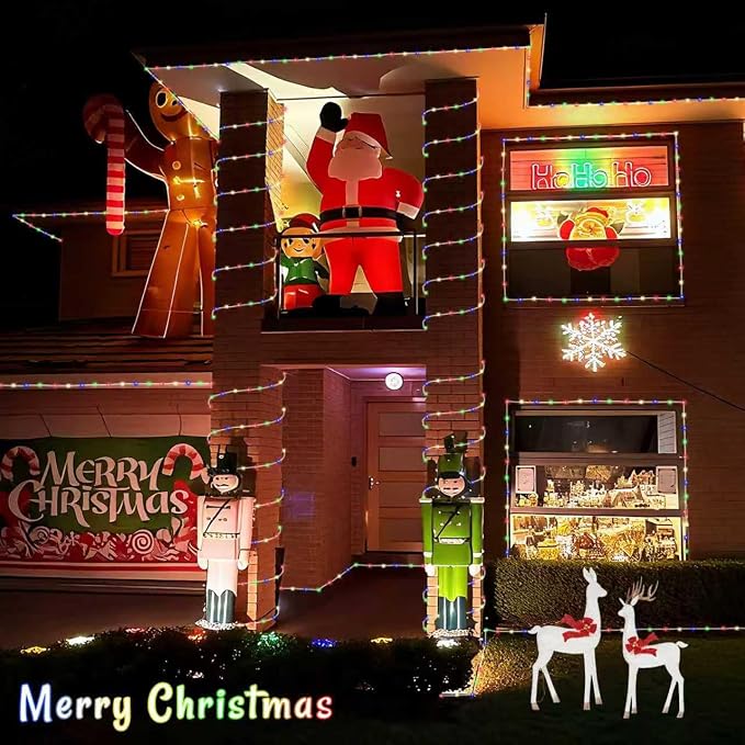YEGUO Solar Rope Lights Outdoor Waterproof, 66ft 200 LED Multicolor String Lights, 8 Modes Fairy Lights in Clear Thin Tube