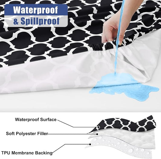 Smiry 2 Pack Rectangle Table Cloth 5 Foot, Waterproof Elastic Fitted Tablecloths, Windproof Washable Polyester Table Cover for Picnic, Camping, Outdoor (Black, 30"x60")