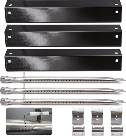 Grill Parts Compatible with Char Griller 5050 3001 5650 3072 3030 3008 5252 & King Griller - Burners, Flame Shields, Igniters & Hanger Brackets - Repair Kit for Char Griller Replacement Parts