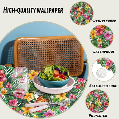 Hawaiian Decorative Rectangle Table Cloth Tropical Flower Pineapple Palm Leaves Rectangle Table Cloth Kitchen Table Decorations for Home Dinner Party 52" x 70" 4-6 Seats