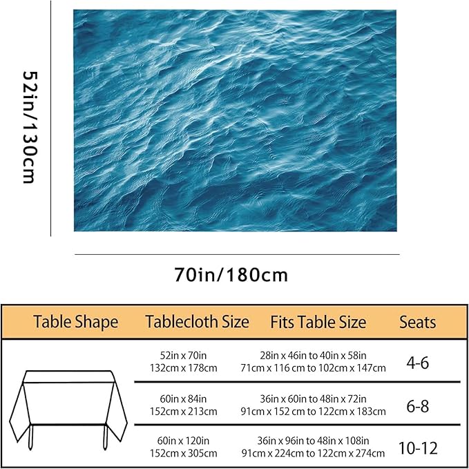 TKS MITLAN Ocean Waves Decorative Rectangle Tablecloth Blue Ocean Waves Seawater Flow Polyester Table Cloths Kitchen Table Cover for Dining BBQ Picnic Coffee Table 52 x 70 Inch 4-6 Seats