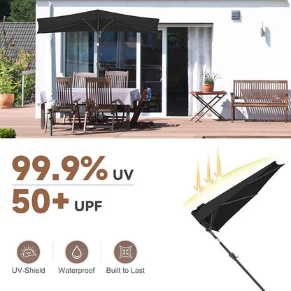 FLAME&SHADE 9ft Half Patio Umbrella - Half Outdoor Umbrella with Tilt UV Protection Waterprool, Half Round Table Umbrella for Wall Balcony, Pool, Porch, Garden, Deck, Market, Backyard (Black)