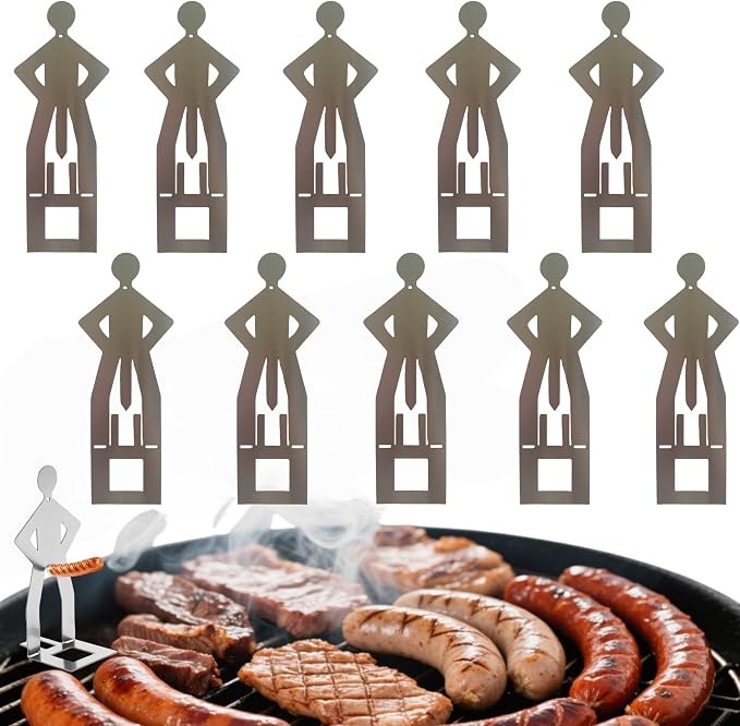 10PCS Funny Hot Dog Holder and Sausage Stand-Standing Man Sausage Barbecue Rack-Hot Dog Grill Holder Man-Portable Reusable Stainless Steel Hotdog and Sausage Roaster for Camping,Road Trip