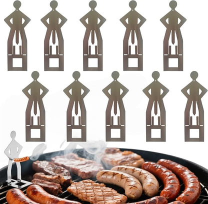 10PCS Funny Hot Dog Holder and Sausage Stand-Standing Man Sausage Barbecue Rack-Hot Dog Grill Holder Man-Portable Reusable Stainless Steel Hotdog and Sausage Roaster for Camping,Road Trip