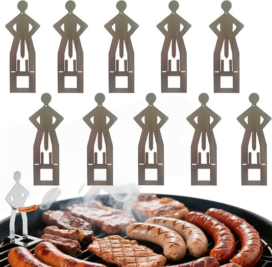 10PCS Funny Hot Dog Holder and Sausage Stand-Standing Man Sausage Barbecue Rack-Hot Dog Grill Holder Man-Portable Reusable Stainless Steel Hotdog and Sausage Roaster for Camping,Road Trip