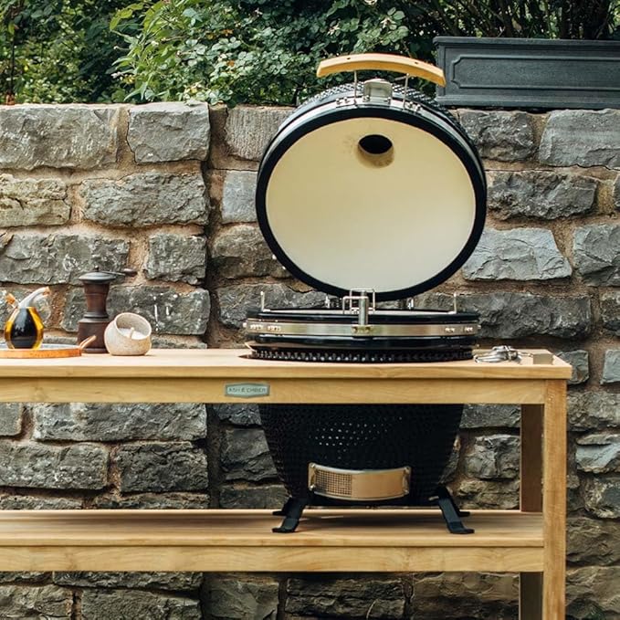 Ash & Ember 18" Kamado Grill Kit, 265 Sq In Cooking Space, Built-In Thermometer Airflow Vent, Heat Deflector, Charcoal Plate, Clip Tool, Protective Cover, Ash Drawer Ash Tool