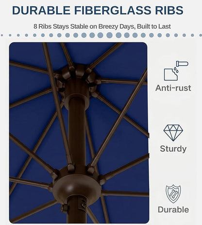 PatioKingdom Auto-Tilt 9FT Patio Umbrella Outdoor with 8 Sturdy Fiberglass Ribs,Market Table Umbrella for Pool,Backyard,Deck and Garden