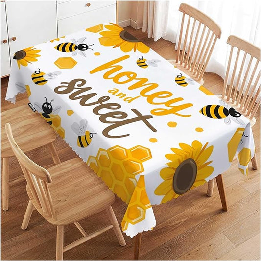 Swono Tablecloth 52"X70" Bees Yellow, Sweet Honey Sunflowers Bees Rectangle Table Cover Anti-Oil Tablecloth for Dining Tables, Parties, Wedding and Banquet Decoration