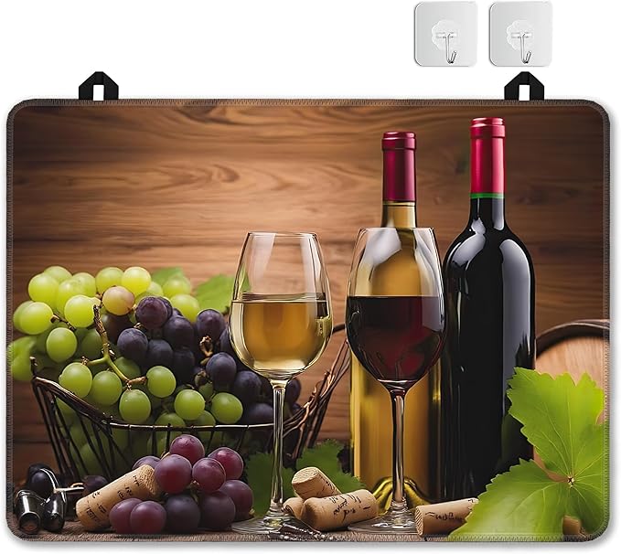 Wine Glasses Glass Top Stove Cover Protector,Farmhouse Grape Wine Bottle Stove Top Covers for Electric Stove,Washable Heat Resistant Cooktop Mat Anti-Slip Range Covers, 28 x 20 Inch