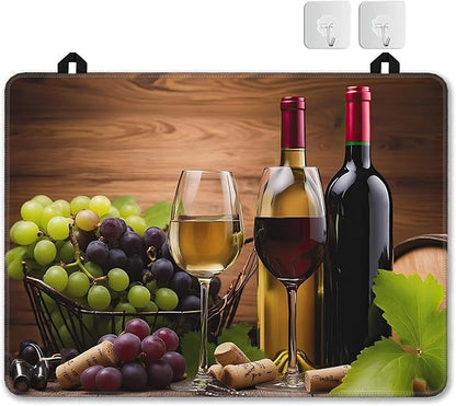 Wine Glasses Glass Top Stove Cover Protector,Farmhouse Grape Wine Bottle Stove Top Covers for Electric Stove,Washable Heat Resistant Cooktop Mat Anti-Slip Range Covers, 28 x 20 Inch