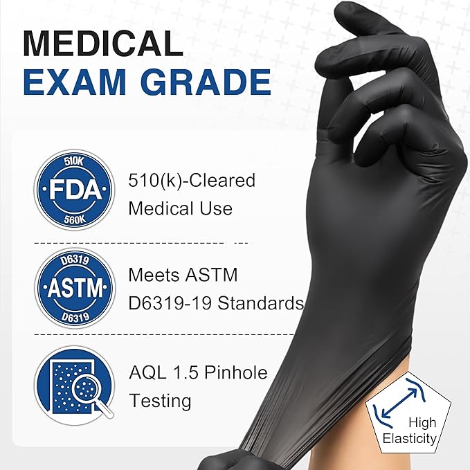 Schneider Nitrile Exam Gloves, 4 Mil Black Gloves Disposable Latex Free Powder Free, Food Safe for Cooking, Food Prep, Clean