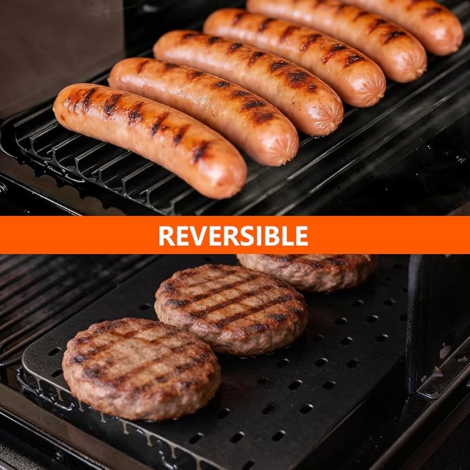 BAC772 Cast Iron Grill Sear Grate for Traeger, Weber, Charbroil, Pit Boss and Most Pellet, Gas & Charcoal Grills, Reversible Grill Grate Accessory, Non-Stick Grate Sear Marks, 18.25" x 11.5"