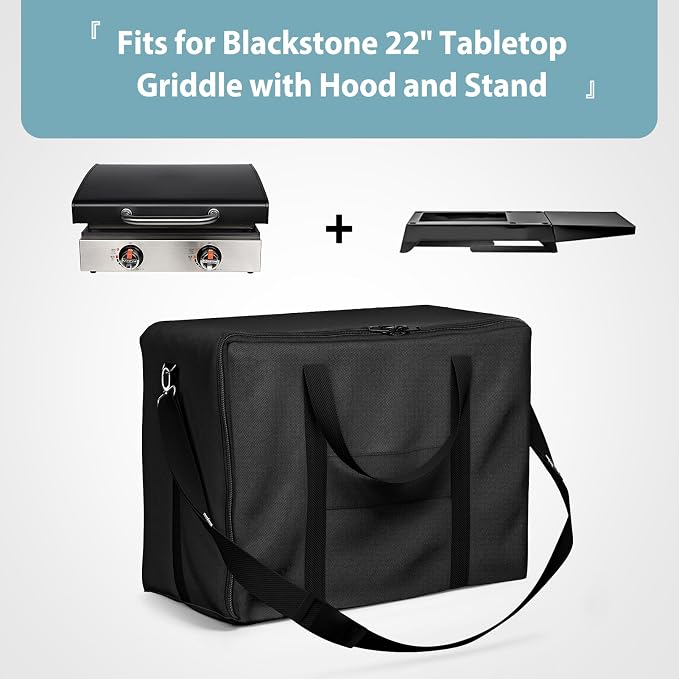 SHINESTAR Griddle Carry Bag for Blackstone 17 Inch & 22 Inch Tabletop Grill with Hood and Stand, Portable Griddle Carry Bag for Travel, Heavy Duty 600D Waterproof Polyester, Black
