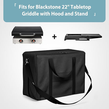 SHINESTAR Griddle Carry Bag for Blackstone 17 Inch & 22 Inch Tabletop Grill with Hood and Stand, Portable Griddle Carry Bag for Travel, Heavy Duty 600D Waterproof Polyester, Black