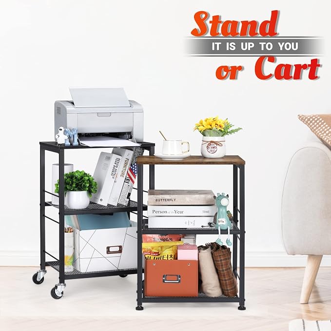 LIANTRAL 3 Tier Rolling Cart, Black Kitchen Carts on Wheels with Storage | Multifunctional Utility Cart for Kitchen Bathroom Living Room Bar Office