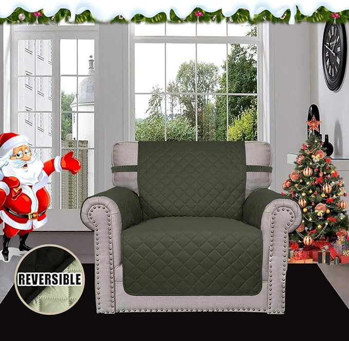 Easy-Going Reversible Couch Cover, Small Chair, Army Green/Beige | Machine Washable Slipcover For Dogs, Water Resistant Furniture Mat For Living Room, Non-Slip Sofa Cover, Pet Friendly